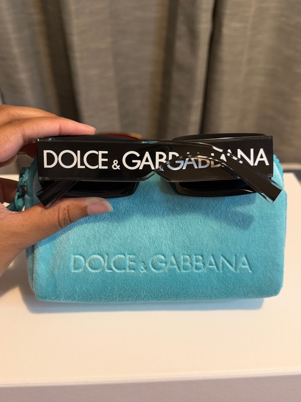 Dolce & Gabbana Black Rectangular Logo Temple Sunglasses - Picture 5 of 6